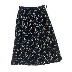 vintage liz clairborne black floral maxi skirt size 10P (medium petite)